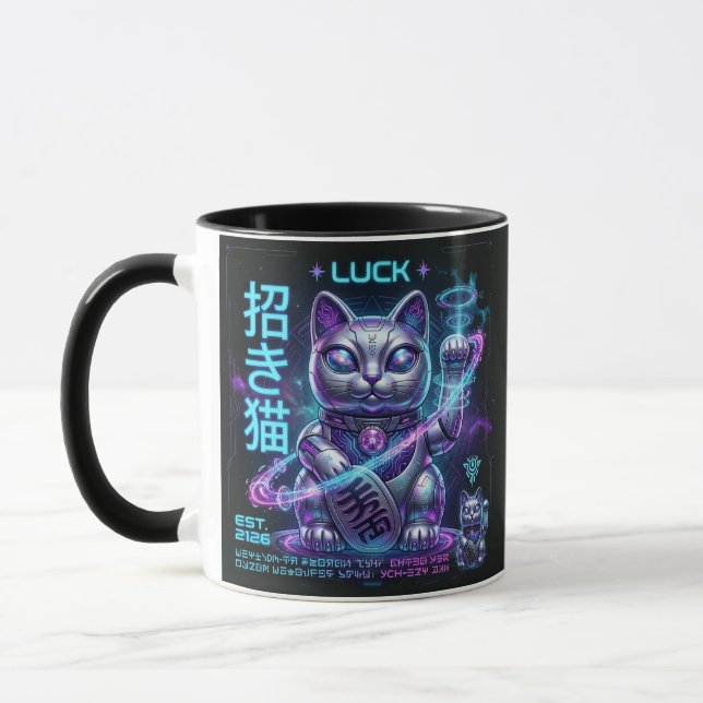 Caneca Gato Sortudo de Ficção Científica Maneki Neko Char (Esquerda)