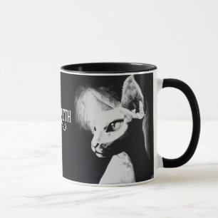Caneca Gato Sphynx Preto Branco Retrato de Amante de Gato