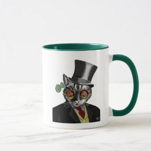 Caneca Gato Steampunk - Chapéu Superior e óculos amarel