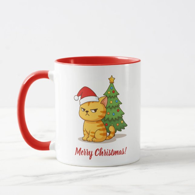 Caneca Gato Tabby Laranja Mal-Humorado Árvore de Natal Ch (Esquerda)