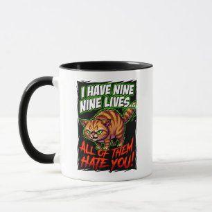 Caneca Gato Tabby Sarcástico Nove Vidas Odeia Você Engraç