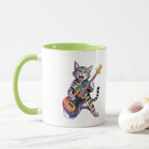 Caneca Gato tocando guitarra Rock And Roll