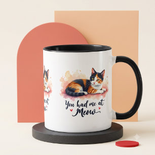 Caneca Gato Tricolor Você Me Conquistou com Meow Aquarela
