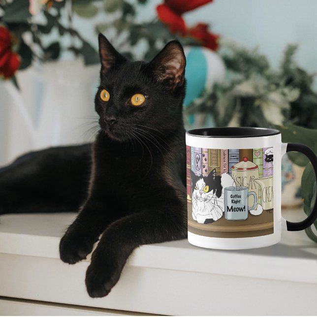 Caneca Gato Tuxedo Amante de Café Cozinha Divertida (Criador carregado)