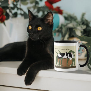 Caneca Gato Tuxedo Preto e Branco Engraçado Dormindo em u