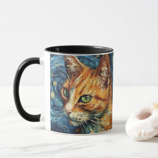 Caneca Gato Vermelho no Estilo de Van Gogh