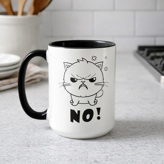 Caneca Gato zangado fofo chiando Não. (Cute angry cat hissing No. Mug )