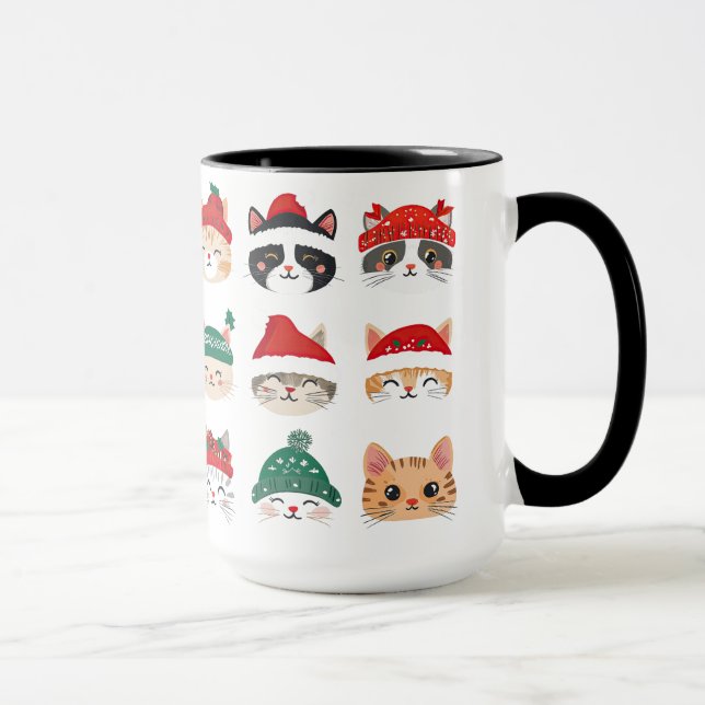 Caneca Gatos bonitos em chapéus de Natal (Direita)