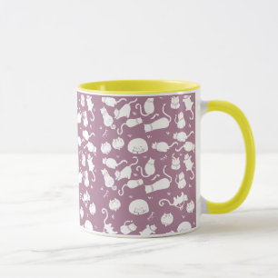 Caneca Gatos Brancos Fofos em Fundo Malva