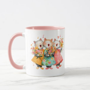 Caneca Gatos Cantores Segurando Ramalhetes