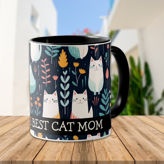 Caneca Gatos Coloridos de Boho e Folhas Mãe (Criador carregado)