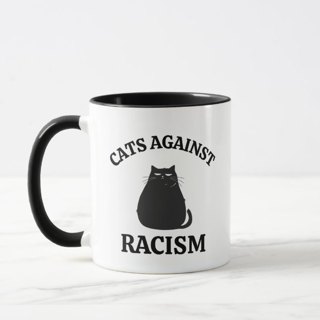 Caneca Gatos Contra O Racismo: Engraçado Humor Político M (Esquerda)