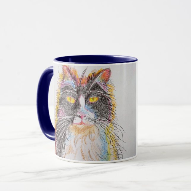 Caneca Gatos De Arte De Gato De Tuxedo Bonito (Frente Esquerda)