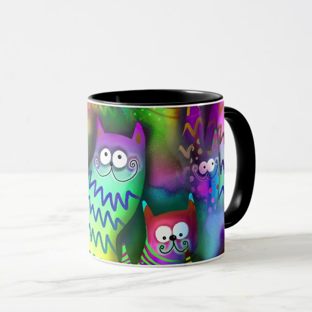 Caneca Gatos de Cartoon Coloridos (Frente Esquerda)