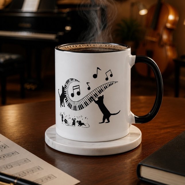 Caneca Gatos de Jazz | Piano | Café Mug (Criador carregado)