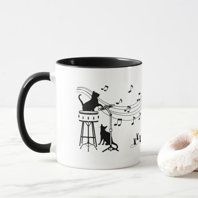 Caneca Gatos de Jazz | Tambor | Café Mug (Com Donut)