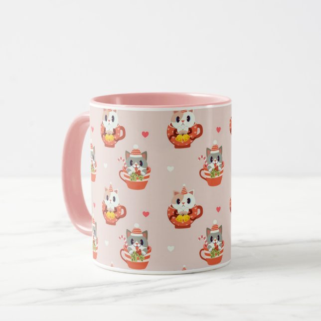 Caneca Gatos de Natal bonitos (Frente Esquerda)