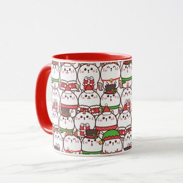 Caneca Gatos de Natal bonitos (Frente Esquerda)