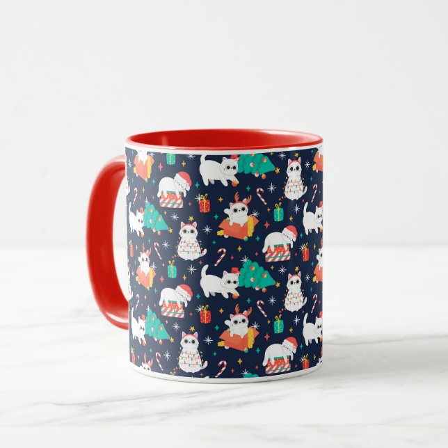 Caneca Gatos de Natal bonitos (Frente Esquerda)