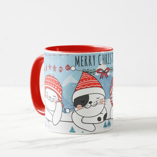 Caneca Gatos de Natal bonitos (Frente Esquerda)