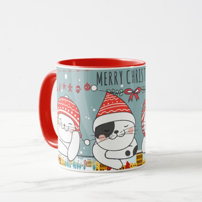 Caneca Gatos de Natal bonitos (Frente Esquerda)