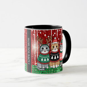 Caneca Gatos de Natal bonitos Eu te amo mãe