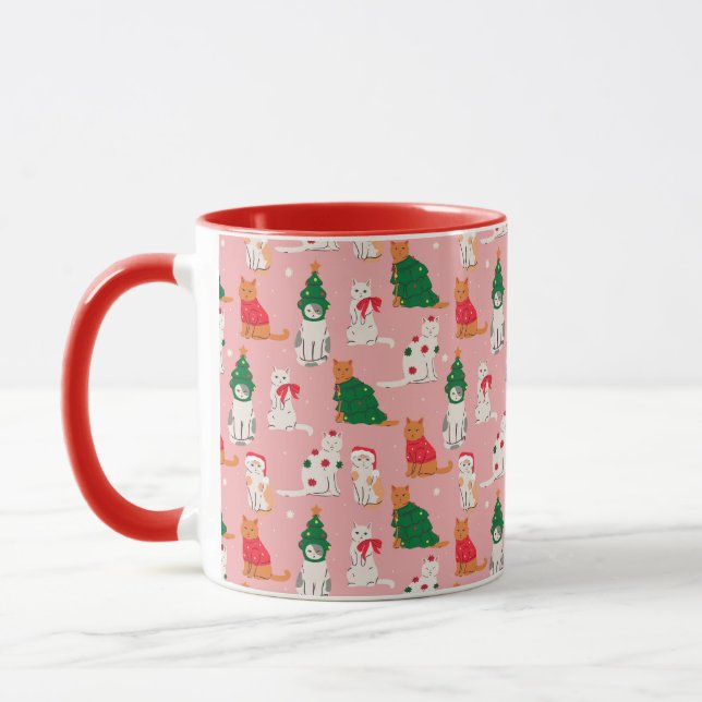 Caneca Gatos de Natal no Padrão Festivo de Aposentado (Esquerda)