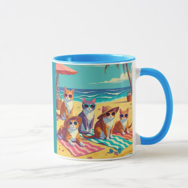 Caneca Gatos descendo na praia (Direita)