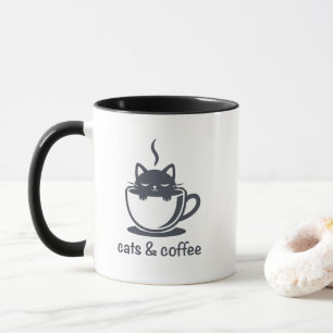Caneca Gatos e Café Minimalista Noir Citação Felina