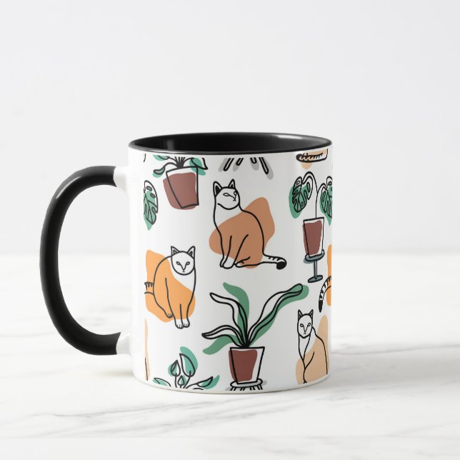 Caneca Gatos e flores para desenho de linhagens (Esquerda)