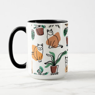 Caneca Gatos e flores para desenho de linhagens