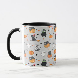 Caneca Gatos e Padrão Fantasmas do Halloween