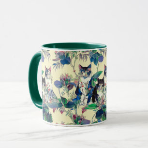 Caneca Gatos em Aquarela em um Jardim