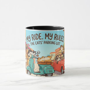 Caneca Gatos Engraçados em Veículos Arte de Desenho Anima