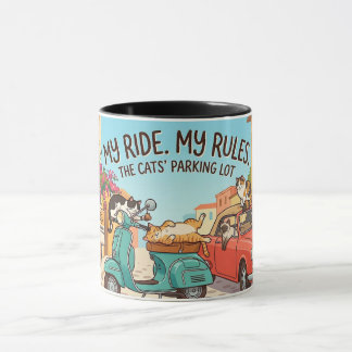 Caneca Gatos Engraçados em Veículos Arte de Desenho Anima