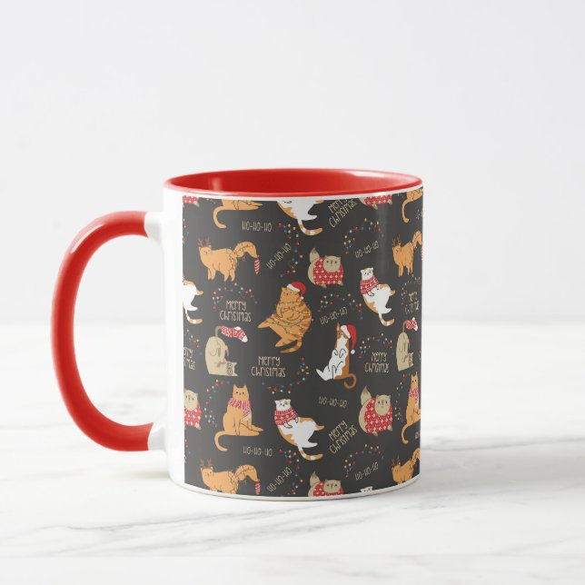 Caneca Gatos Festivos com Luzes Padrão de Natal (Esquerda)