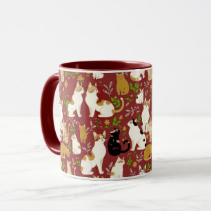Caneca Gatos Fofos em um Fundo Burgundy