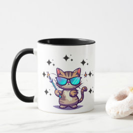 Caneca Gatos legal Vestindo Óculos Segurando Estrela Mági