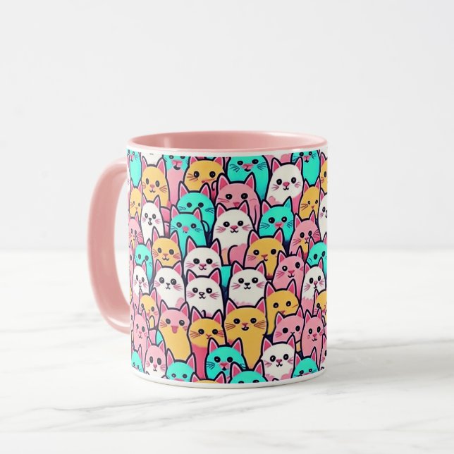 Caneca Gatos Minimalistas Reproduzíveis em Pastas Multico (Frente Esquerda)