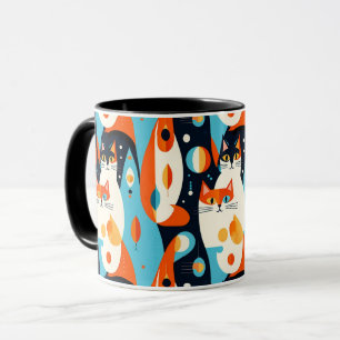 Caneca Gatos modernos do século médio num fundo Abstrato