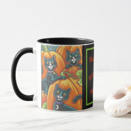 CANECA GATOS NEGROS EM PATCH PATCH PATCH HALLOWEEN MUG