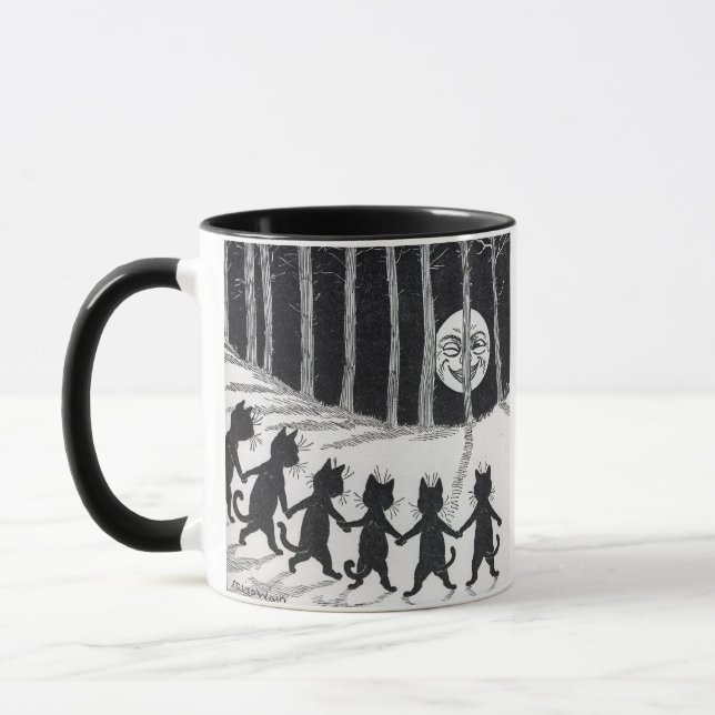 Caneca Gatos Negros Segurando Mãos à Lua Louis Wain (Esquerda)
