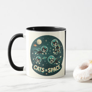 Caneca Gatos no espaço UFO humor engraçado gatinho