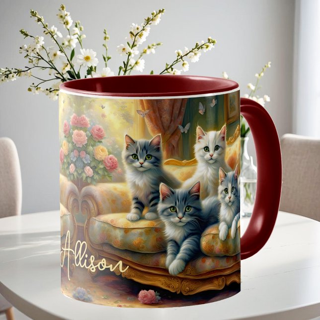 Caneca Gatos no sofá - cena fofa no visual da safra (Criador carregado)