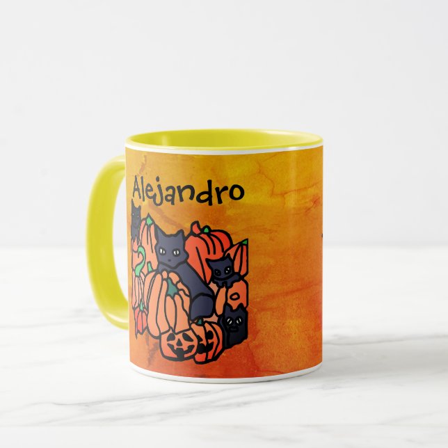 Caneca Gatos Personalizados e Bombas no Halloween (Frente Esquerda)