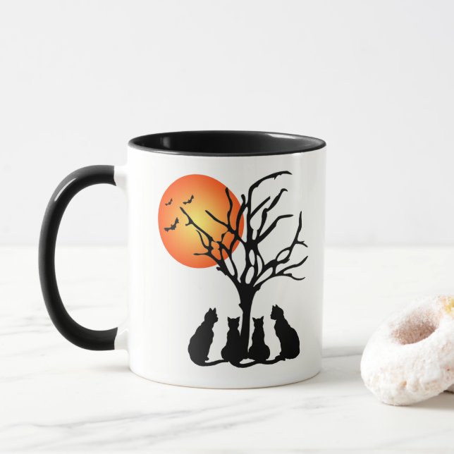Caneca Gatos Pretos À Lua (Com Donut)