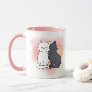Caneca Gatos Pretos e Brancos no Amor Rosa Sonho