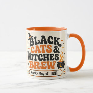 Caneca Gatos Pretos Personalizados & Caldeirão de Bruxas
