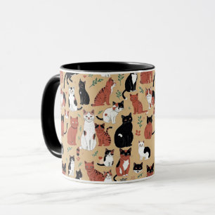 Caneca Gatos Reproduzíveis em Um Fundo De Tan