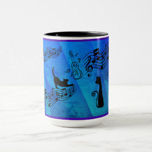 Caneca Gatos São Como Música: Partituras e Guitarras Azul
